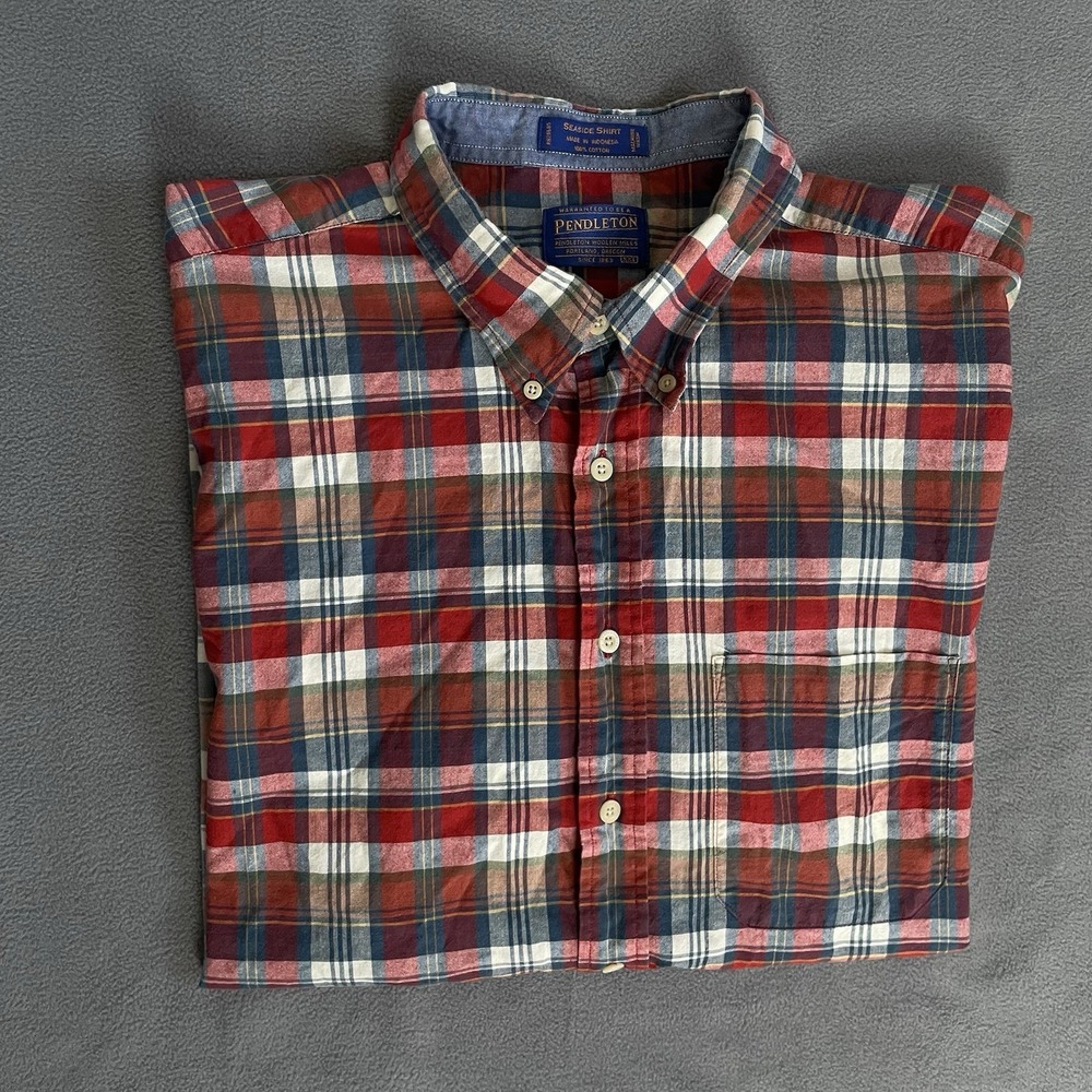 Pendleton Seaside Shirt – Men's XXL Multicolor Plaid Short Sleeve Button-Down